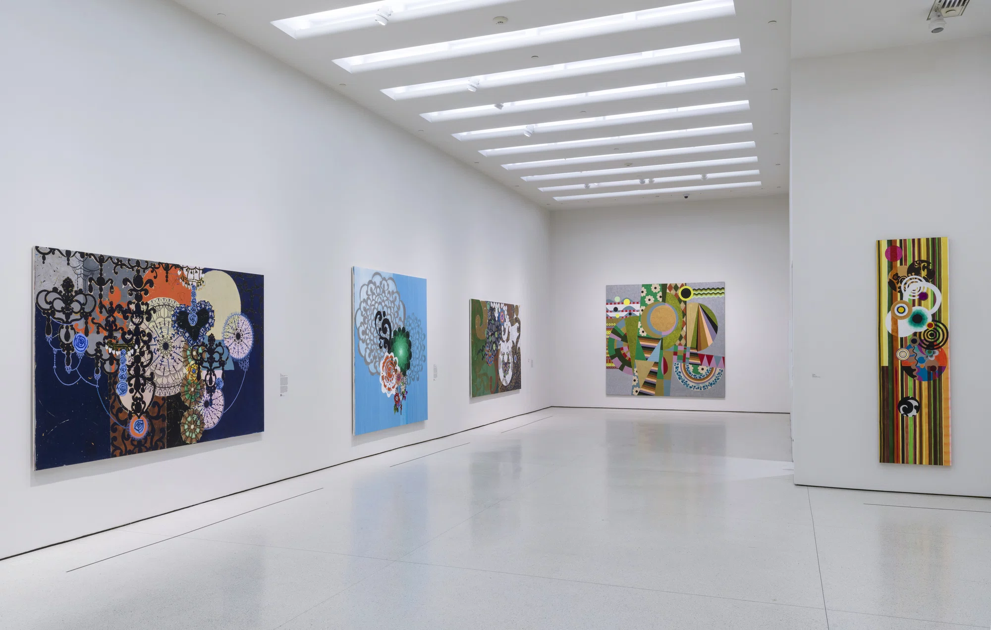 Installation view of Beatriz Milhazes: Rigor and Beauty at the Solomon R. Guggenheim Museum